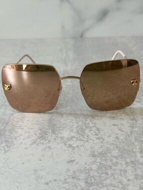 Cartier Panthère de Cartier CT0121S Rimless Sunglasses Champagne Gold
